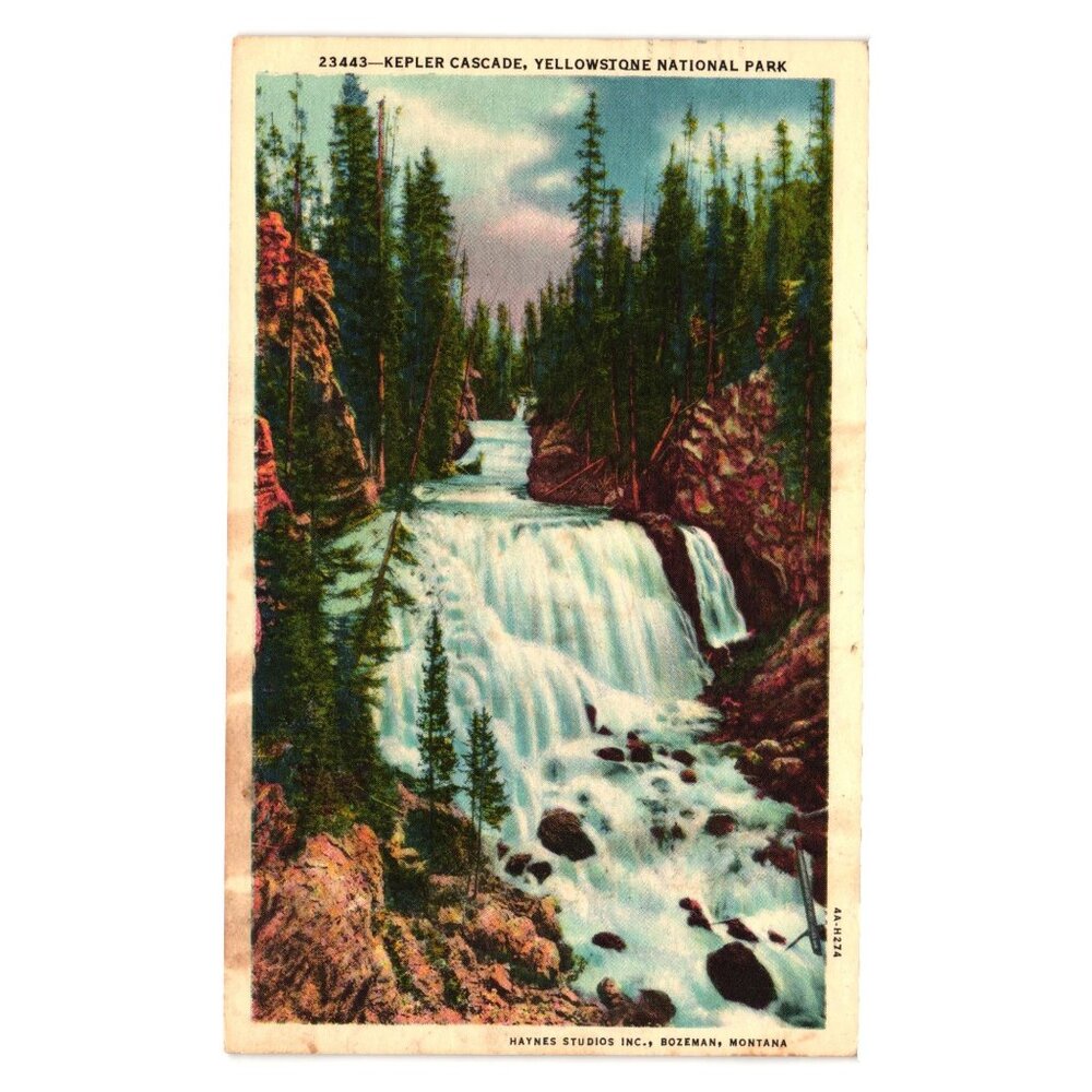 Kepler Cascade Yellowstone National Park Vintage Postcard 1968 Scenic Waterfall